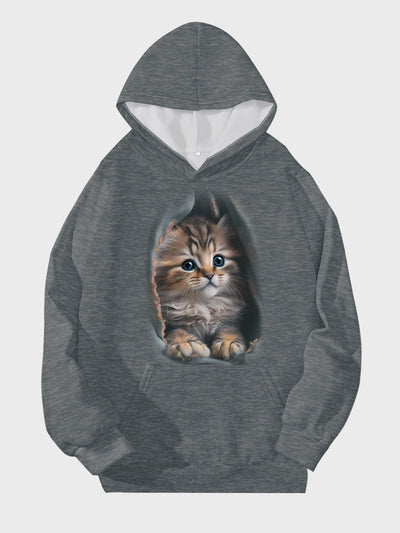 This Playful Purrfection sweatshirt is perfect for any plus-sized cat lover. The 3D cat print adds spirited style and the slight stretch provides superior comfort. Enjoy the convenience of kangaroo pockets and stay cozy all season long.