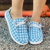 Stylish and Comfortable Women's Blue and White Plaid Pattern Canvas Shoes: Casual Lace-Up Sneakers for Lightweight Outdoor Activities