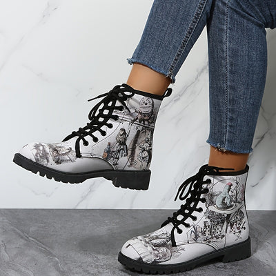 Glamorous Women's Gothic Ankle Boots: Chunky Low Heel Lace-Up Combat Boots for a Bold Style Statement