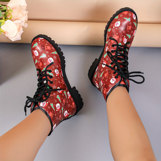 Stay fashionable and festive this holiday season with these all-match women's Christmas Cartoon Print Ankle Boots. The unique design features a fun cartoon print, making it the perfect way to show off your holiday spirit - and stay comfortable outdoors anywhere you go!