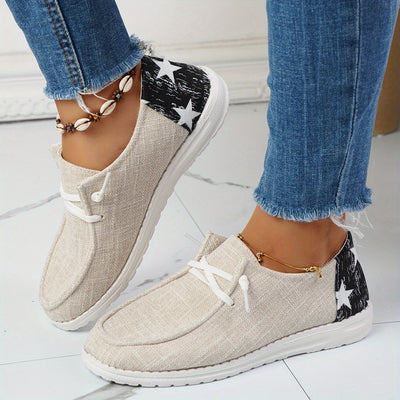 Women's Color Star Pattern Canvas Sneakers, Comfortable and Stylish Low Top Shoes