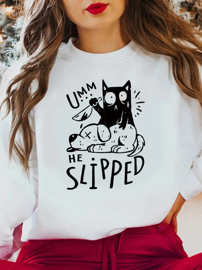 Cute Cat and Puppy Slogan Print Plus Size Casual Sweatshirt: A Comfy, Stylish Addition to Your Fall/Winter Wardrobe