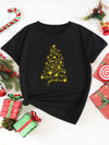 Stylish and Festive: Trendy Plus Size Christmas Casual T-Shirt for Women - Tree Print Short Sleeve Round Neck Tee