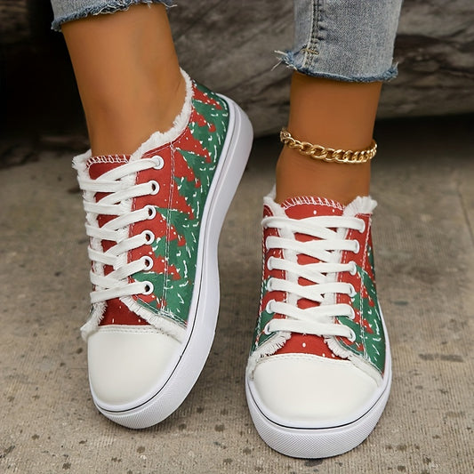 This festive footwear will bring some holiday cheer to your walk. These urban-style canvas shoes feature a colorful Christmas tree print and lightweight construction, perfect for outdoor activities. The casual lace-up design ensures a secure fit and provides long-lasting comfort.