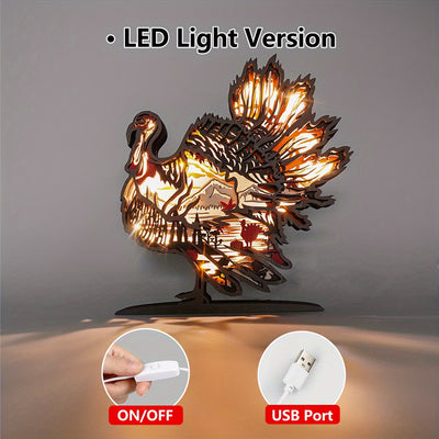 Elegant LED-Lit Turkey Wooden Art Carving: The Perfect Gift and Decor for Turkey Lovers