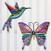 This stylish metal outdoor wall art decor features two vibrantly-colored hummingbirds and butterflies in vivid hues to create stunning visual interest in your garden or yard. Expertly crafted from durable metal with intricate detailing, these sculptures will add a bright touch to your outdoor decor.