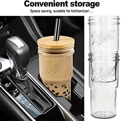 24oz Japanese Style Drinking Glass with Bamboo Lid and Straw - Portable Glass Tumbler for Iced Coffee, Bubble Tea, and Summer Drinks - Perfect for Back to School and Birthday Gifts