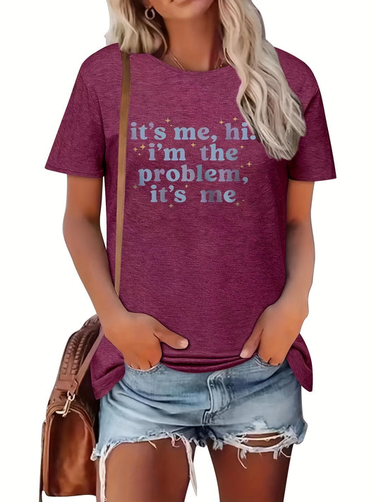 Stay stylish and casual this summer with our "It's Me" letter print t-shirt for women. Made with high-quality materials, this comfortable and trendy shirt is perfect for any summer outfit. Show off your personality and fashion sense with this must-have addition to your wardrobe.