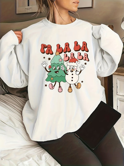 Cozy and Festive: Plus Size Christmas Casual Sweatshirt with a Fun Christmas Tree Snowman Print