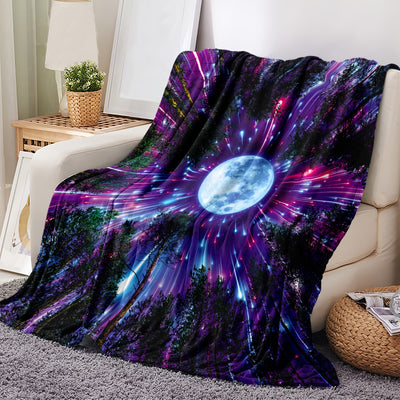 Dreamy Moon Forest Print Flannel Blanket: A Soft and Cozy All-Season Blanket for Travel, Sofa, Bed, and Office