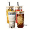 This 25oz Japanese style drinking glass is perfect for enjoying your favorite iced coffee, bubble tea, and summer drinks. Featuring a durable bamboo lid and reusable straw, this glass tumbler is both stylish and portable, making it the perfect back to school and birthday gift.