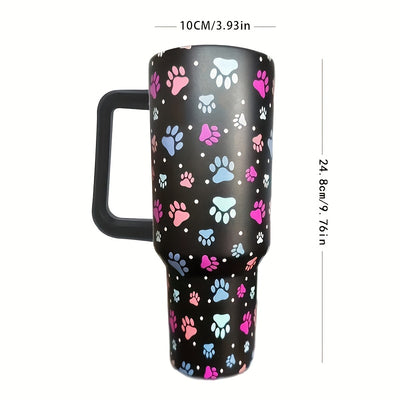 40oz 3D Pattern Large Stainless Steel Water Bottle with Handle and Straw Lid - Perfect for Milk, Tea, and Coffee - Heat Preservation Mug Cup with Handle