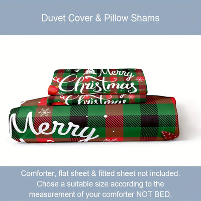 Christmas Wonderland: Festive Duvet Cover Set with Delightful Tree, Gingerbread Man, and Snowflake Print - Includes 1 Duvet Cover and 2 Pillowcases(No Core)