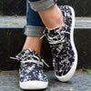 Lightweight Women's Skeleton Print Canvas Shoes - Lace-Up Halloween Loafers for Casual Low Top Sneakers