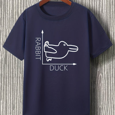 Creative Rabbit and Duck Pattern T-Shirt: Men's Casual Street Style Stretch Round Neck Tee Shirt for Summer