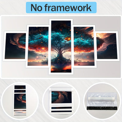 Animated Elegance: 5-Piece Burning Tree Canvas Poster Set - Perfect Home Decor and Living Room Gift