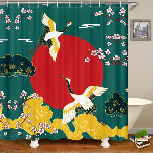 Fly Away with Elegance: Chinoiserie Flying Crane Shower Curtain