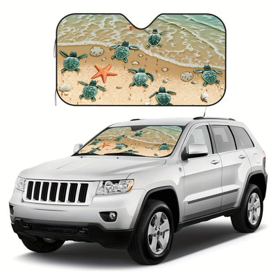 Keep your vehicle cool and protected with this Turtle and Starfish Beach Auto Car Windshield Sun Shade. This foldable UV rays sunshade cover will block up to 90% of the UV rays from the sun, helping to reduce your vehicle’s interior temperature.