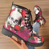 Stylish Halloween Ankle Boots: Women's Skull Rose Chunky Heel Boots with Fashion Lace-up – The Perfect Blend of Fashion and Spookiness!