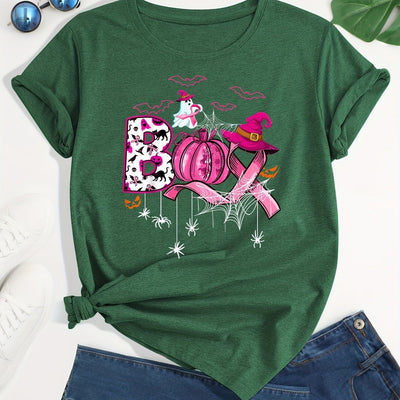 Halloween Boo Pattern Crew Neck T-shirt: Embrace the Spooky Spirit in Style