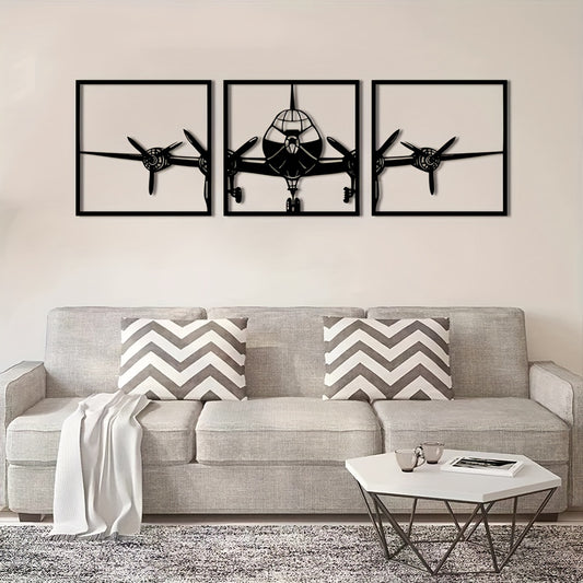 Elevate your space with this 3-piece metal wall art set featuring sleek aircraft silhouettes. Perfect for home décor, restaurants, cafes, and garages, these pieces add a touch of sophistication and style. Made with high-quality materials, they are sure to impress any aviation enthusiast.