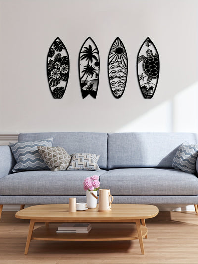 Coastal Vibes: Metal Surfboard Wall Decor - Summer Metal Turtle, Palm Tree & Surfboard Beach Sign - Enhance Your Indoor & Outdoor Space with Coastal Metal Wall Art