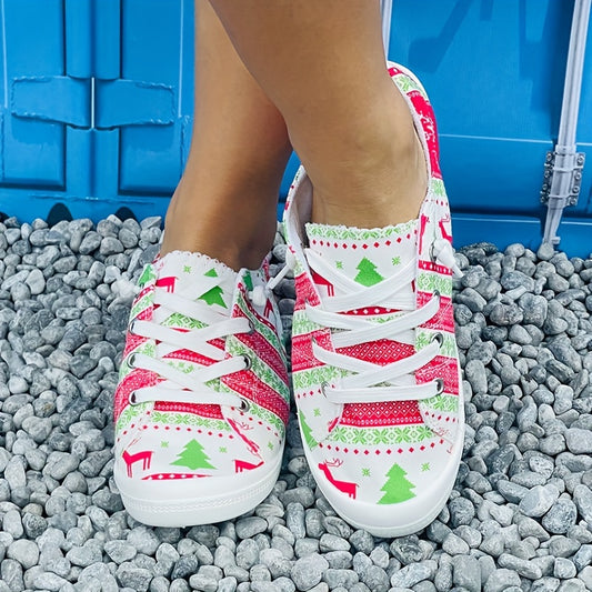 These Colorful and Comfortable Christmas Canvas Shoes feature slip-on design, lightweight construction, and soft-soled cushioning. With a vibrant cartoon print, these shoes are perfect for the holiday season while providing maximum comfort.
