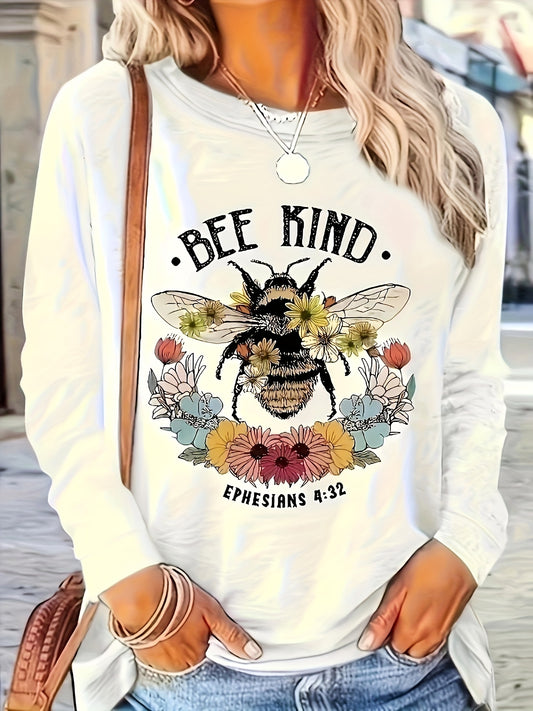 Elevate your casual style with our Stylish Floral Bee Print Plus Size Casual T-Shirt. Featuring a trendy long sleeve design and a round neck top with a slight stretch, this t-shirt offers both comfort and fashion. The stylish floral bee print adds a touch of chic to your wardrobe. Available in plus sizes, this t-shirt is a must-have for any fashionista.