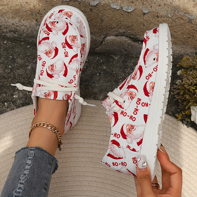 A Festive Christmas Delight: Slip-On Sneakers with Santa Print for Ultimate Comfort and Style