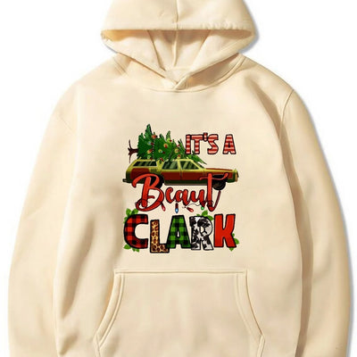 Festive Men's Christmas Graphic Print Hoodie: Stay Cozy with Kangaroo Pocket and Casual Pullover Design
