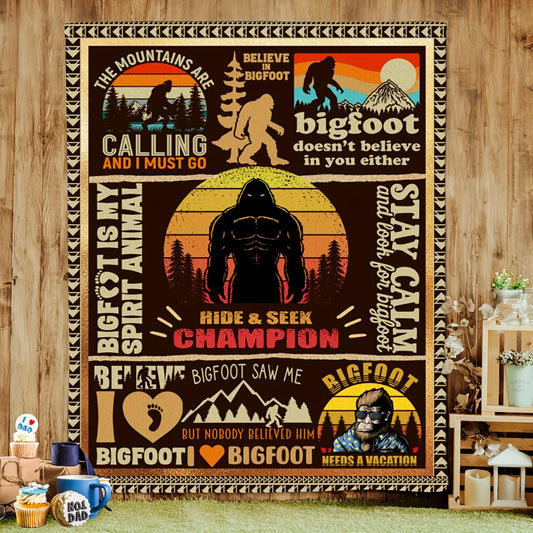 Soft & Cozy Halloween Element Print Blanket - Warm and Cozy with I Love Bigfoot Pattern Flannel Blanket!