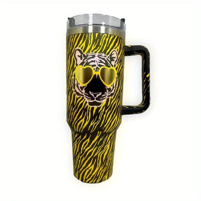 40oz Tiger Tumbler: Stylish Stainless Steel Thermal Water Bottle with Lid and Straw for On-the-Go Hydration