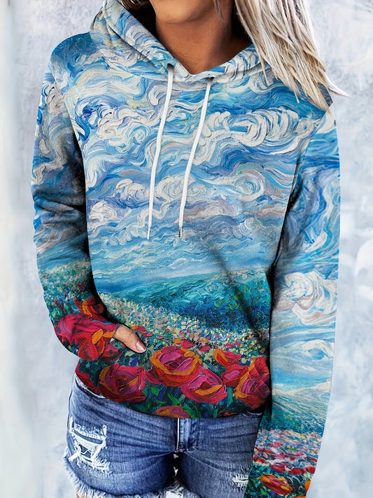 Stay stylish and cozy with our Floral Majesty Kangaroo Pocket Hoodie for women. Made with comfort in mind, this hoodie features a kangaroo pocket for convenience and a stylish floral design. Perfect for any casual outing, this hoodie is a must-have for any wardrobe.