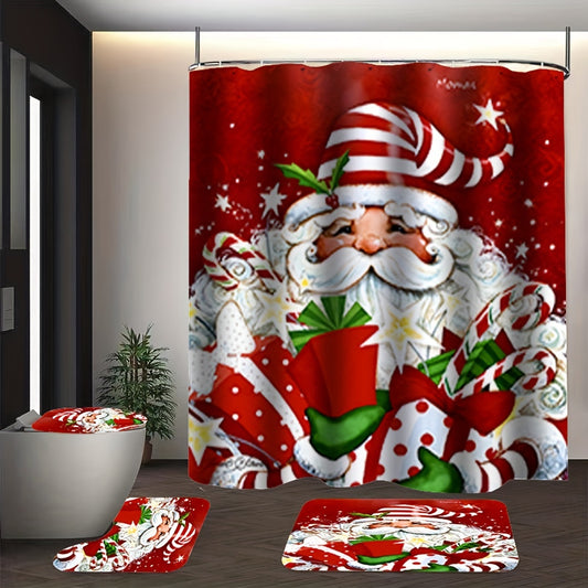 Santa Claus Shower Curtain Set: Enhance Your Bathroom with Festive Christmas Decorations!