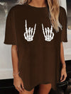 Hand Bone Print Crew Neck T-shirt, Casual Loose Short Sleeve Fashion Summer T-Shirts Tops, Women's Clothing