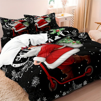 This Skateboarding Santa Claus duvet cover set is the perfect addition to your holiday decor. Made from cozy materials, it offers playful and comfortable comfort for your best night's sleep. The festive design features a skateboarding Santa Claus, adding a touch of fun to your bedroom. Bring some holiday cheer to your home with this whimsical duvet cover set.