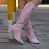 Stylish Women's Embroidered Cowboy Boots: Point Toe, Chunky Heel, Side Zipper - Perfect for Vacation and Mid-Calf Comfort!