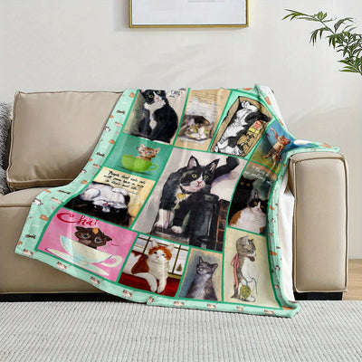 Stay Cozy with the Cute Cat Blanket: Super Soft and Warm Flannel Blanket for All Seasons - Ideal for Bed, Chair, Car, Sofa, Bedroom, or Office!