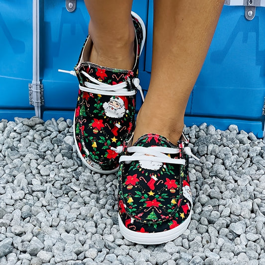 "Stay stylish and festive this Christmas with our Women's Cartoon Santa Claus Print Slip-On Shoes. The trendy design and comfortable fit make these shoes perfect for any holiday celebration. Step into the holiday spirit and make a fashion statement with these must-have shoes."