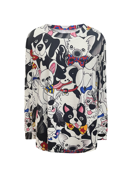 Stay stylish and cozy with Playful Paws dog print sweatshirt. Made for plus-size women, this sweatshirt offers effortlessly trendy casual style. With its playful and fun dog print, you'll stand out while remaining comfortable. Perfect for any casual occasion, this sweatshirt will keep you looking and feeling great.