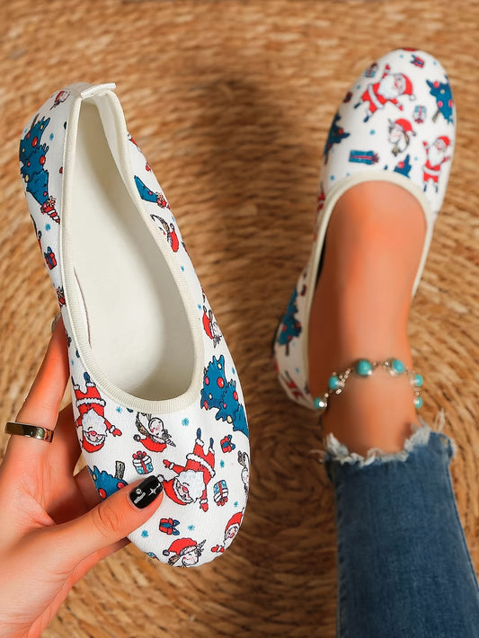 Rock the Christmas season in style with these Festive Comfort Women's Santa Claus Print Flat Shoes. Featuring a lightweight slip-on design and durable outsole, these shoes provide flexibility and comfort while keeping you festive. Enjoy the holidays with Santa-inspired fashion.
