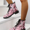 Stylish Women's Floral Lace-Up Ankle Boots: Fashionable and Comfortable Chunky Combat Boots with Non-Slip Soles