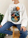 Spooky Chic: Halloween Skull Forest Print Sweatshirt - A Must-Have for Women's Casual Wear