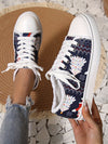 Stylish Women's Printed Canvas Shoes: Lightweight, Lace-Up Sneakers for Christmas and Halloween