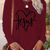 Jesus Heart Print: Women's Casual Long Sleeve Top for Spring/Fall