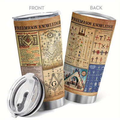 Vintage Wisdom: Freemason Knowledge Stainless Steel Tumbler - Perfect Gift for Birthdays and Christmas