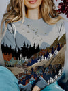 Cozy and Stylish: Landscape Print Pullover Sweatshirt for Fall-Winter Women's Clothing