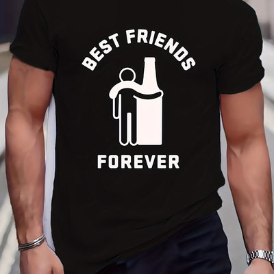 Best Friends Letter Print T-Shirt: Elevate Your Summer Casual Street Style with this Stretch Round Neck Tee Shirt