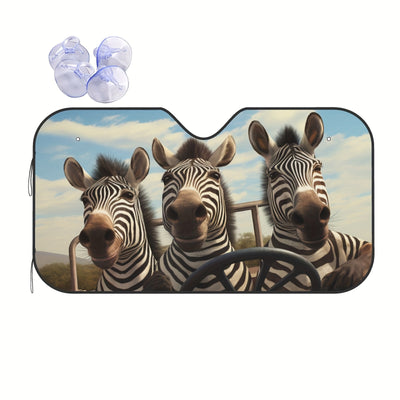 Stay Cool and Protected: Zebra Drive Print Foldable Car Sun Shade - Enhance Your Driving Experience!