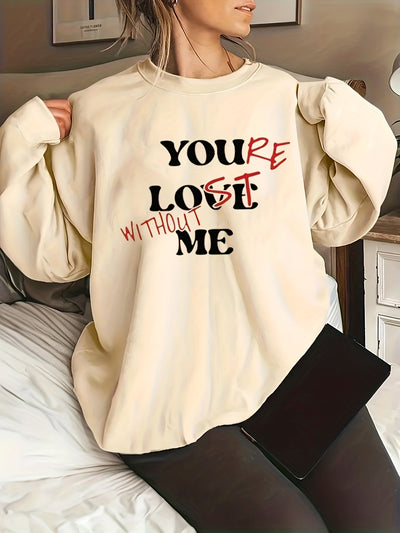 Strike a Bold Statement with Our Women's Plus Size Slogan Print Sweatshirt: The Perfect Blend of Casual and Chic